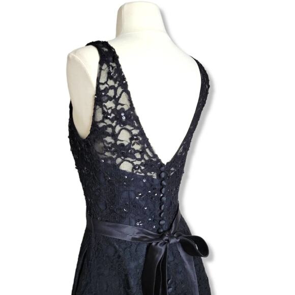 Mori Lee Lace Sequin Button Back Dress in Black Size 8 - Picture 4 of 15